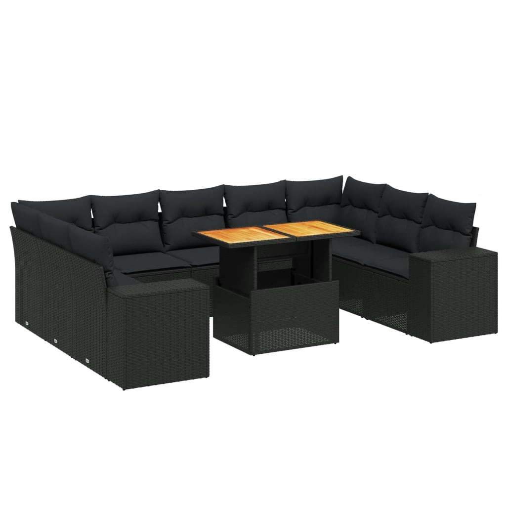 10 részes fekete polyrattan kerti ülőgarnitúra párnákkal (3272777)