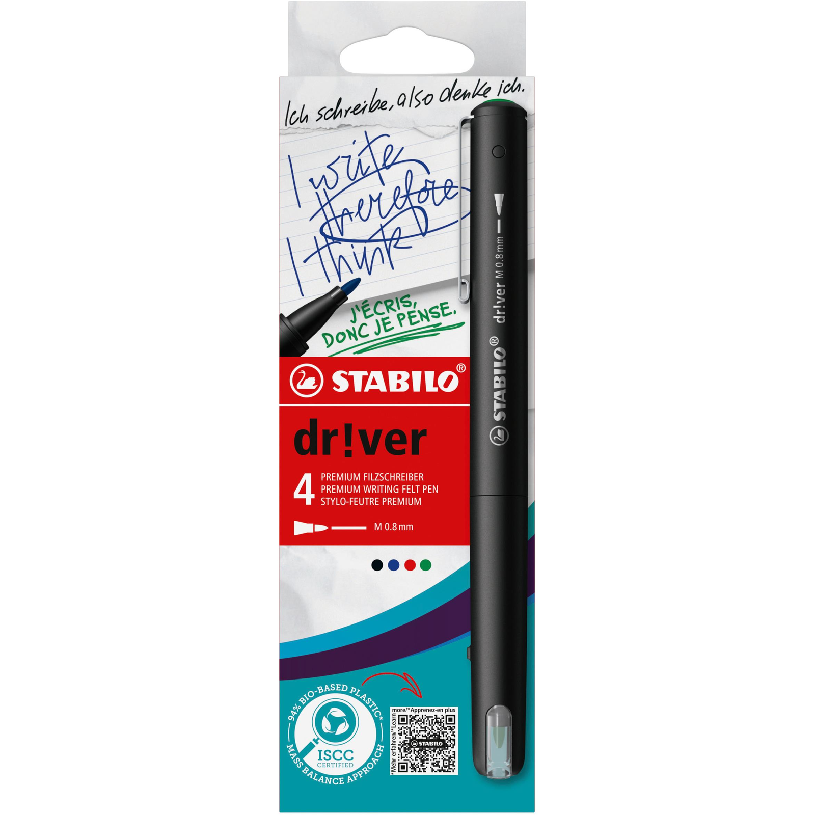 STABILO dr!ver medium szett, 4 db, zöld, piros, kék, fekete (4006381615006)