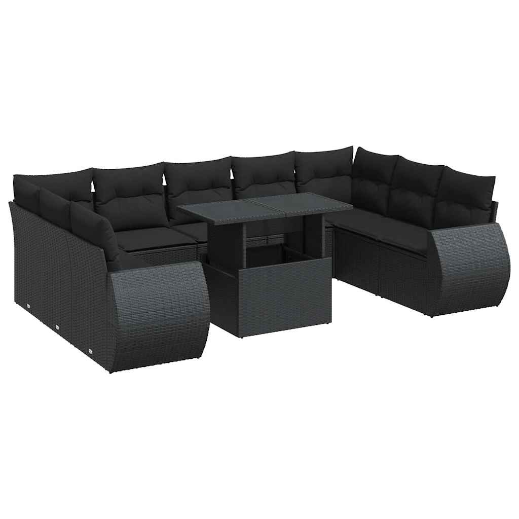 10 részes fekete polyrattan kerti ülőgarnitúra párnákkal (3326696)