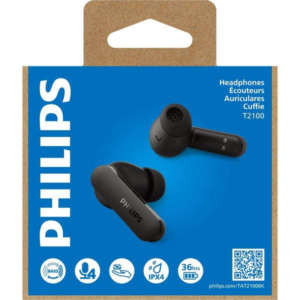 Philips TAT2100 Headset True Wireless Stereo (TWS) I ørerne Opkald/musik Bluetooth Sort