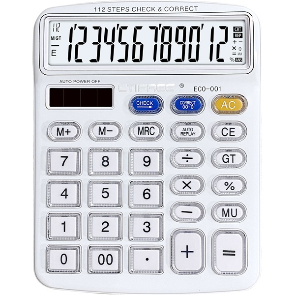 CTIFREE ECO-001 fehér számológép, 120x154mm, 12 számjegy, dual power (ECO-001(SDC-3811C))