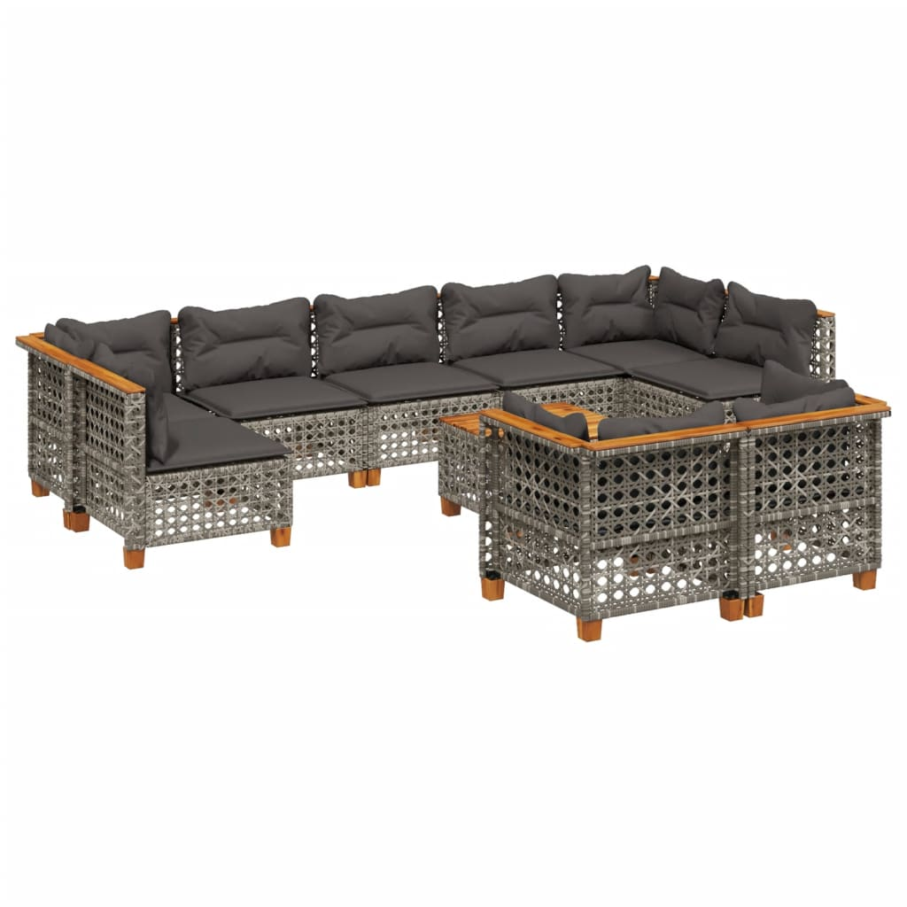 10 részes szürke polyrattan kerti ülőgarnitúra párnákkal (3261999)