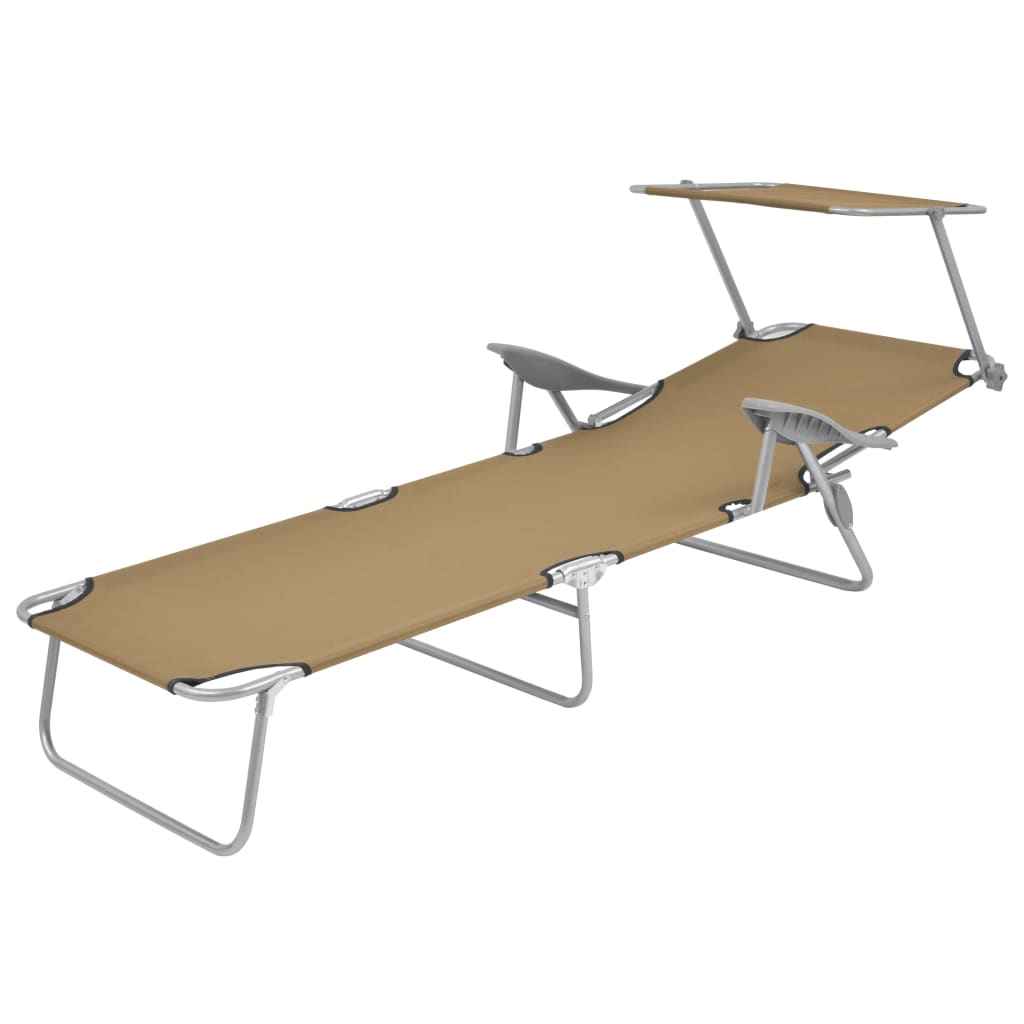 tópszínű összecsukható acél napozóágy napellenzővel (44297)