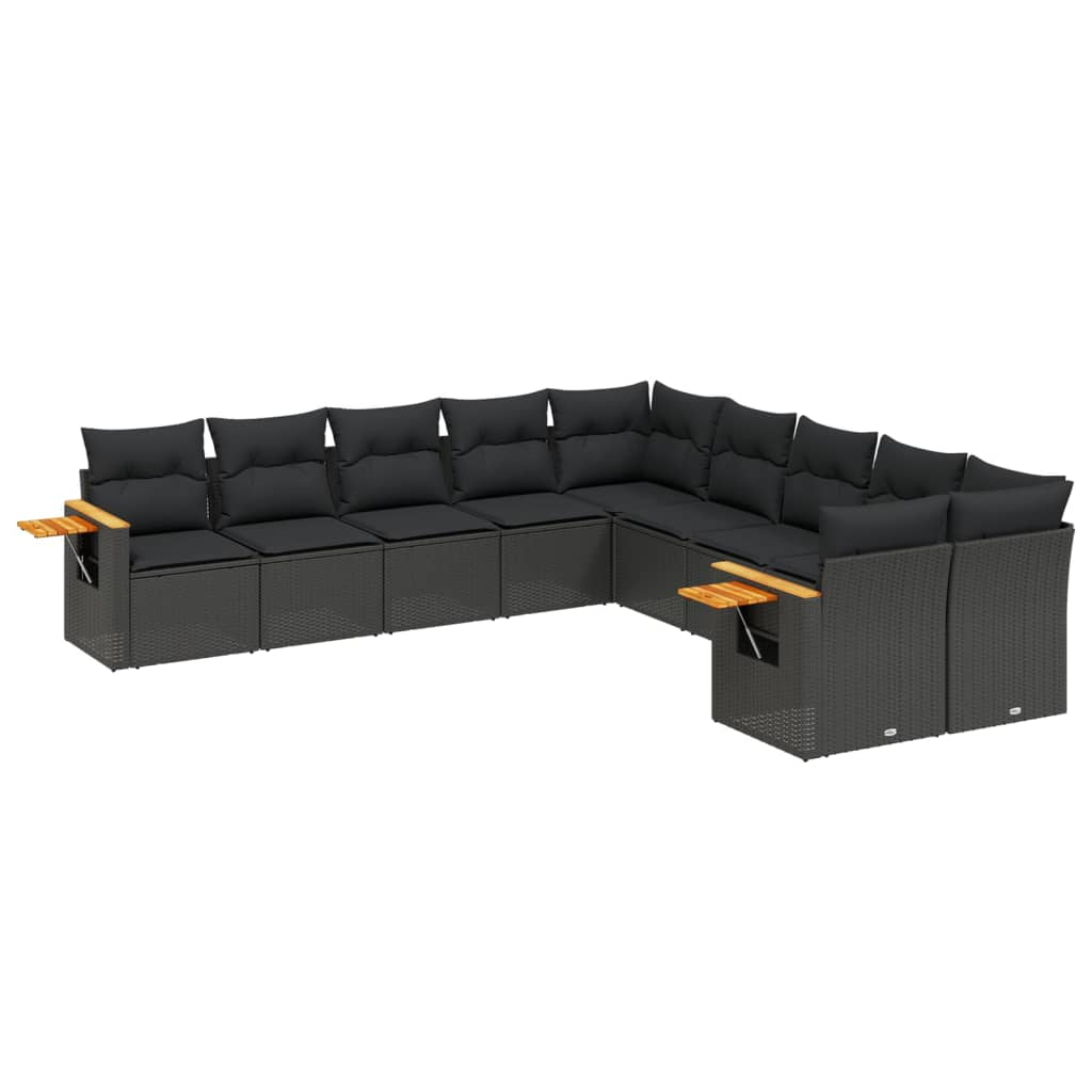 10 részes fekete polyrattan kerti ülőgarnitúra párnákkal (3259591)