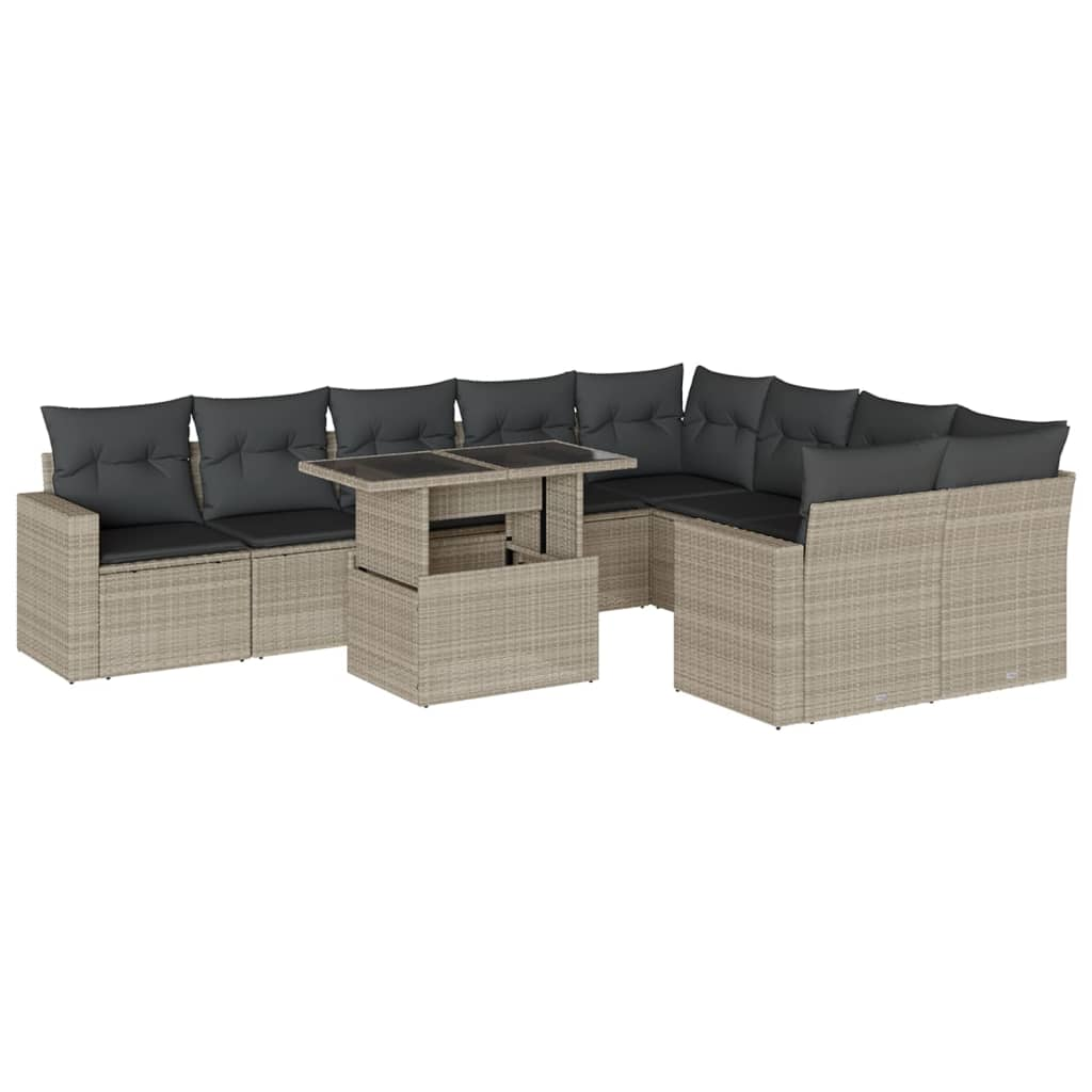 10 részes világosszürke polyrattan kerti ülőgarnitúra párnákkal (3267502)