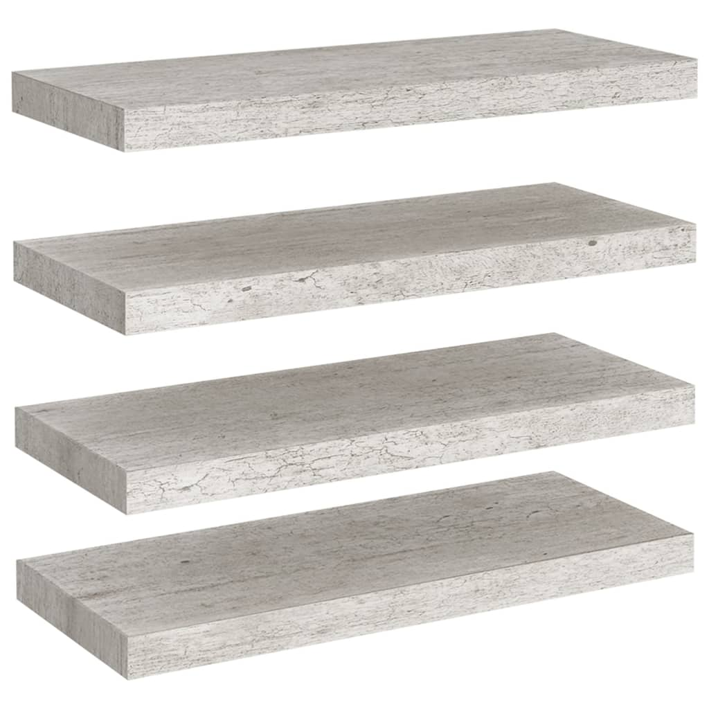 4 db betonszürke MDF fali polc 60 x 23,5 x 3,8 cm (326599)