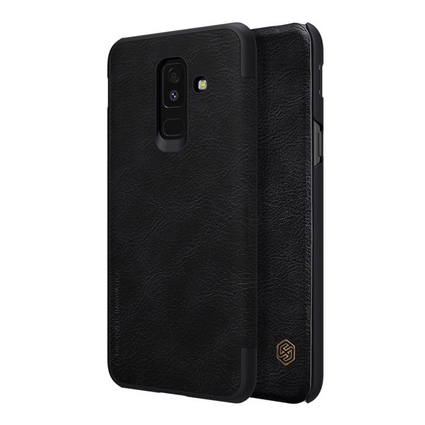 NILLKIN QIN tok álló, bőr hatású (FLIP, oldalra nyíló, bankkártya tartó) FEKETE [Samsung Galaxy A6+ (2018) SM-A605F] (5996457768615)