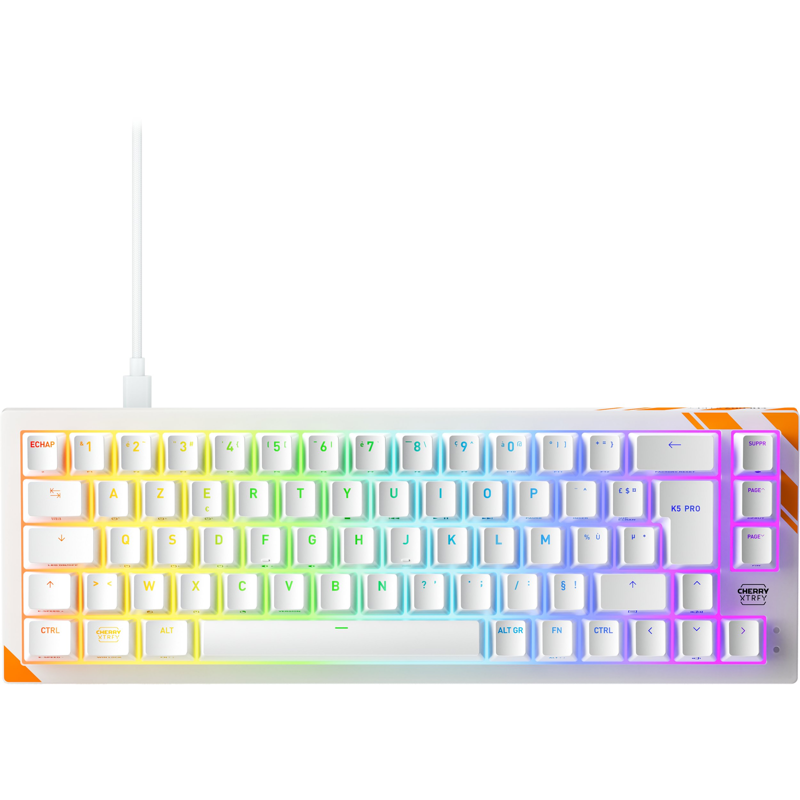 Клавиатура Cherry K5 PRO TMR COMPACT — G8E-24200LACAFR-0, френска подредба, оранжево-бяла