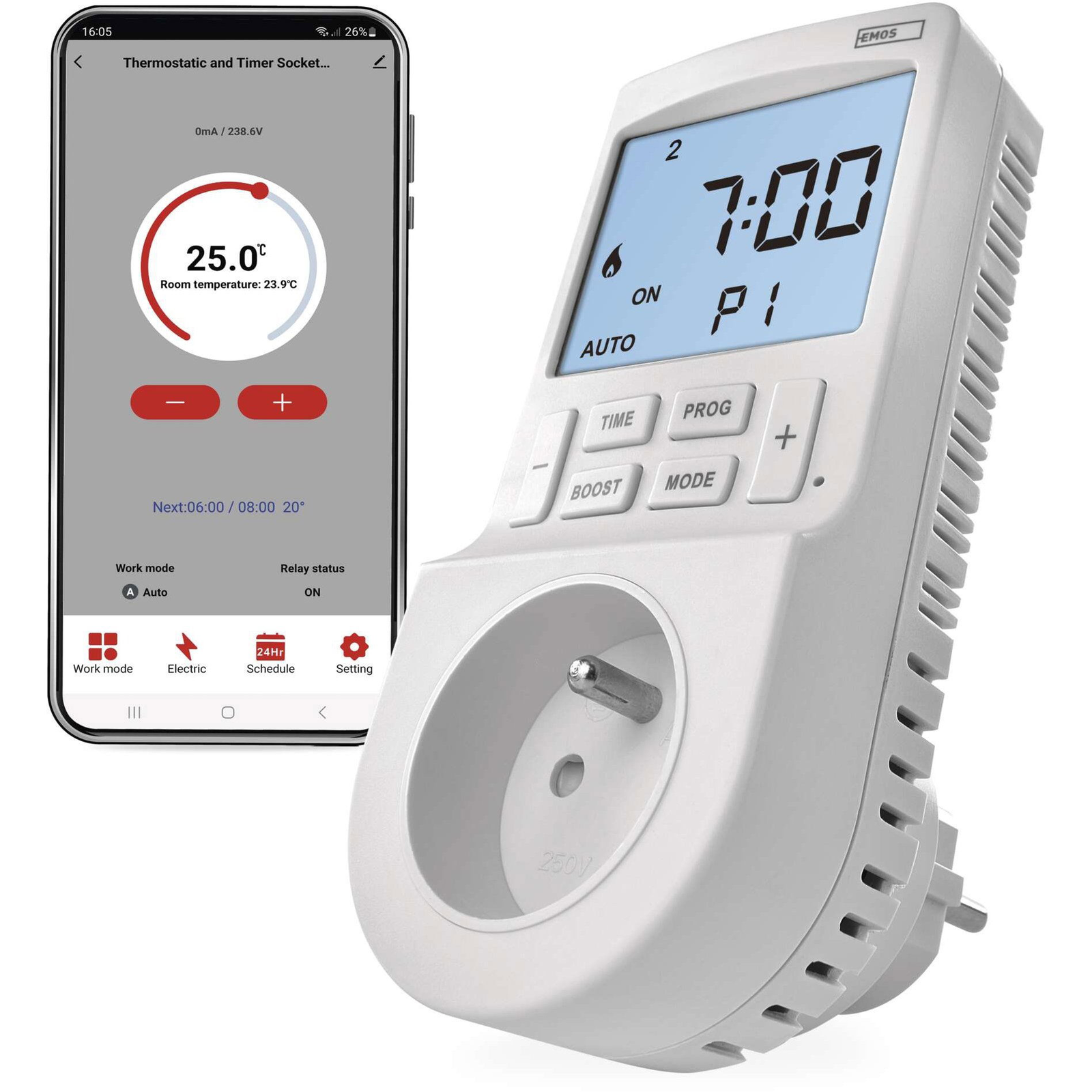 EMOS GoSmart 2in1, digitális időzítő funkció, Wi-Fi (2106000300)