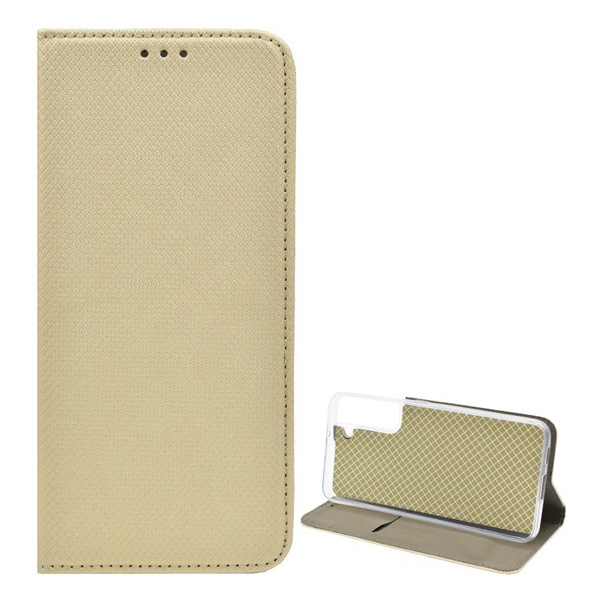 Tok álló, bőr hatású (FLIP, oldalra nyíló, asztali tartó funkció, rombusz minta) ARANY [Samsung Galaxy S22 Plus 5G (SM-S906)] (5996591124230)