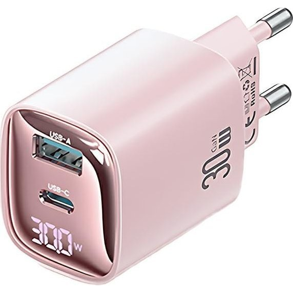 Мрежово зарядно 30W CC229, USB-C/USB-A, розово, за телефони и таблети