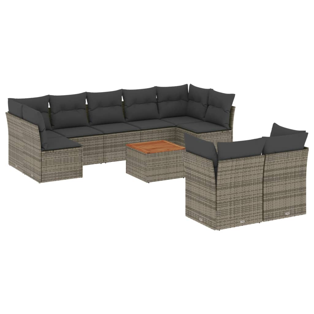 10 részes szürke polyrattan kerti ülőgarnitúra párnákkal (3256144)