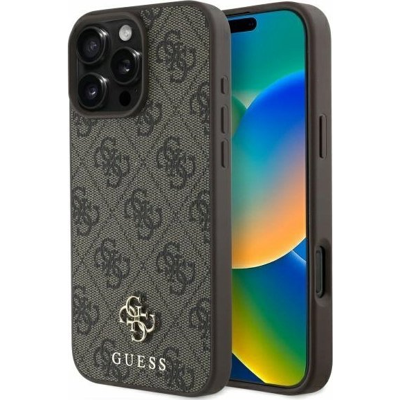 Guess PU Metal Logo Magsafe Apple iPhone 16 Pro Max Hátlapvédő Tok Barna (3666339349691)