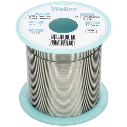Weller Forrasztóón, ólommentes, tekercs, WSW SAC M1 Sn3.0Ag0.5Cu 250 g 0.8 mm (T0051388599) (T0051388599)