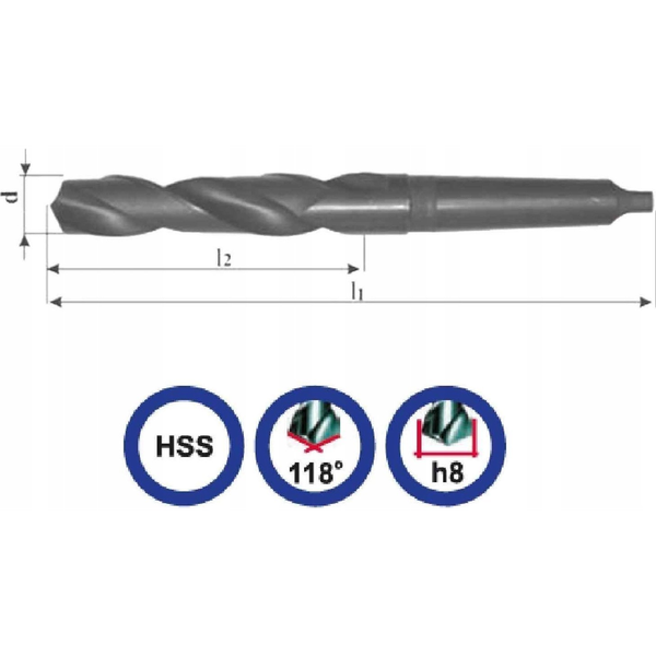 Baildon DIN 345 RN NWKc 38 mm-es Fém Fúrószár, HSS F, 349-200 mm