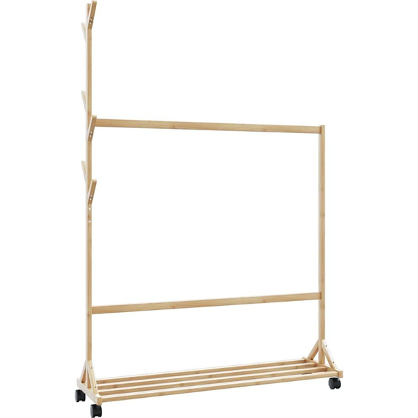 Ruhatartó állvány kampókkal kerekekkel 100x35x157 cm bambuszból