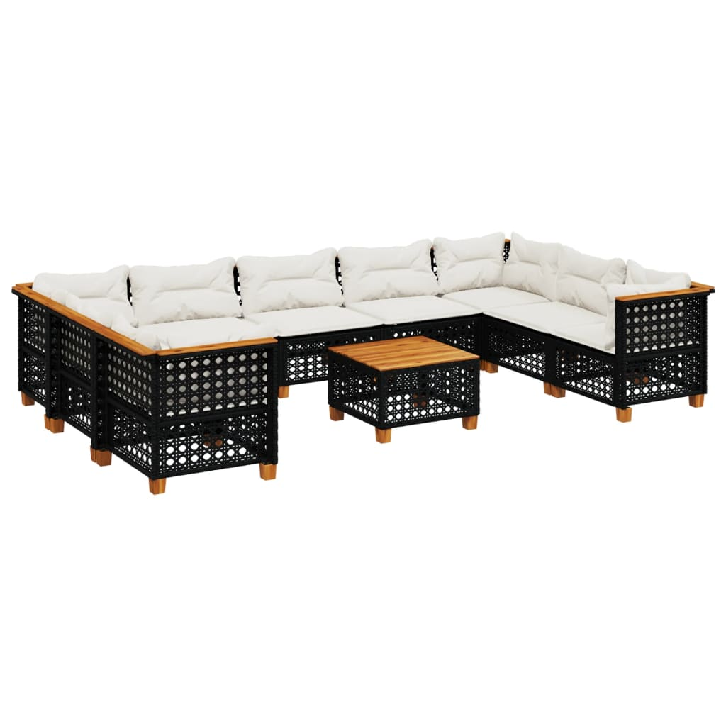 10 részes fekete polyrattan kerti ülőgarnitúra párnákkal (3261986)