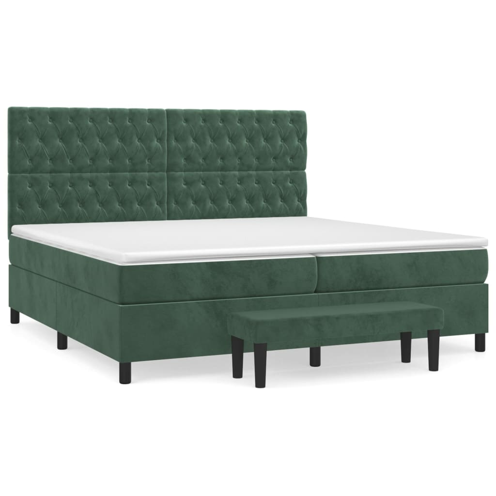 sötétzöld bársony rugós ágy matraccal 200x200 cm (3138046)