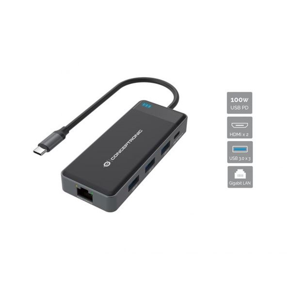 Conceptronic DONN14G φορητός σταθμός σύνδεσης & προσομοιωτής θύρας Καλωδιωμένος (Ενσύρματος) USB 3.2 Gen 1 (3.1 Gen 1) Type-C Γκρι