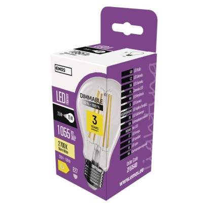 EMOS LED izzó Filament A60-körte / E27 / 7,5 W (75 W) / 1 055 lm / meleg fehér / dimmelhető (DBKF-EMZF5154D)
