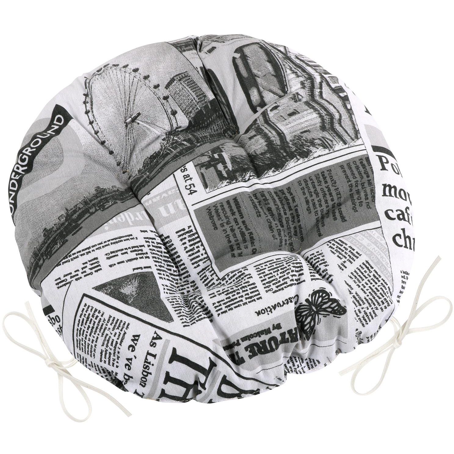 BELLATEX EMA 62/566 kerek steppelt ülőfelület, 40 cm átmérő, újság, fekete és fehér (12067)