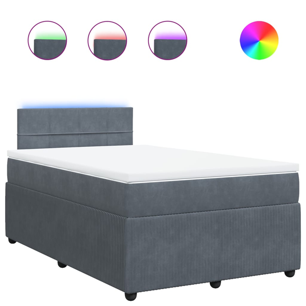 Pat box spring cu saltea, gri închis, 120x200 cm, catifea