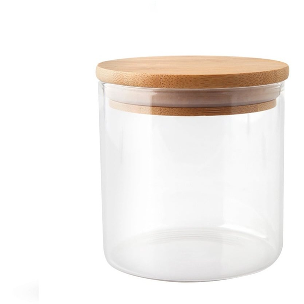 JAR STORAGE ROUND GLAS W BAMBO LID 1.3L