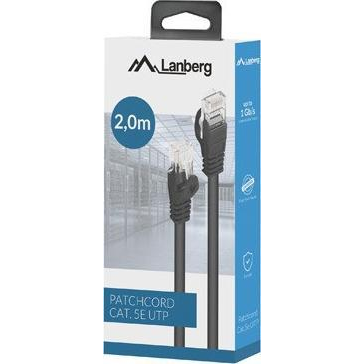 Patchcord Lanberg UTP kat.5e 2 m čierny box fluke passed