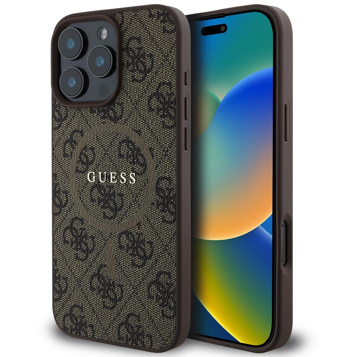 Guess 4G Colored Ring iPhone 16 Pro Max barna PU bőr MagSafe tok (GUHMP16XG4GFRW)