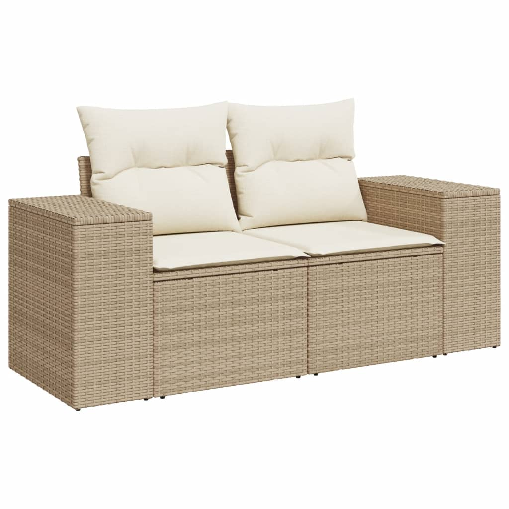 2 személyes bézs polyrattan kerti kanapé párnával (366081)