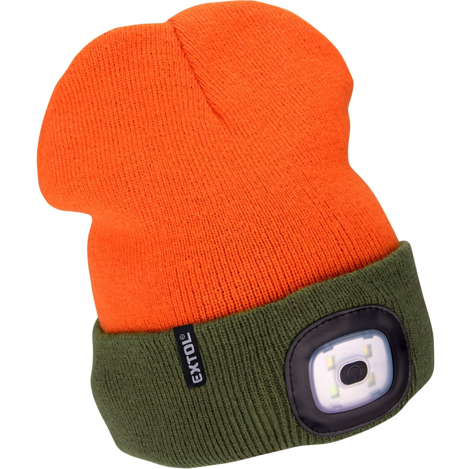 EXTOL LIGHT Sapka fejlámpával, 4 × 45 lm, fluoreszkáló narancs / khaki, kétoldalas, UNI (43460)