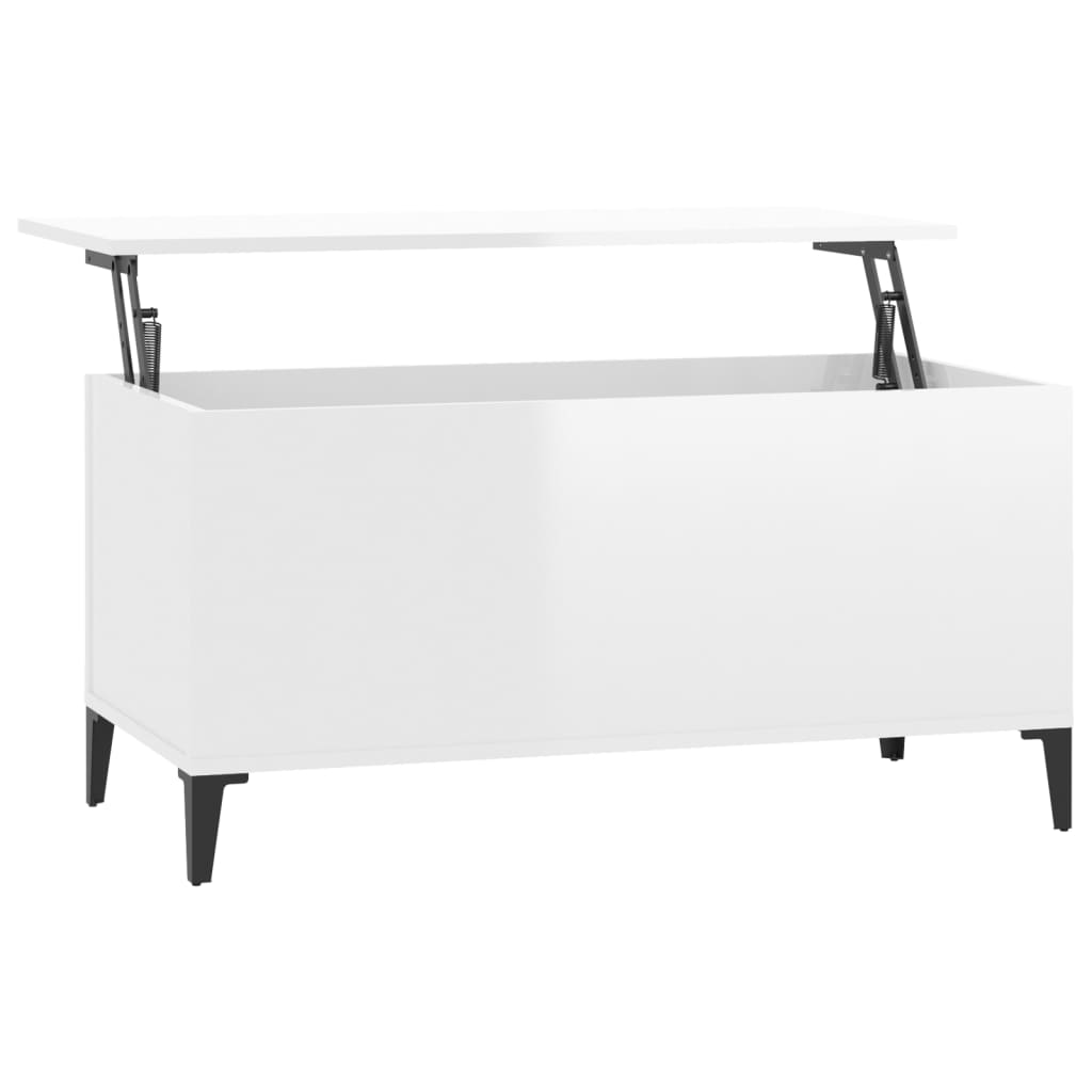 magasfényű fehér szerelt fa dohányzóasztal 90x44,5x45 cm (819590)