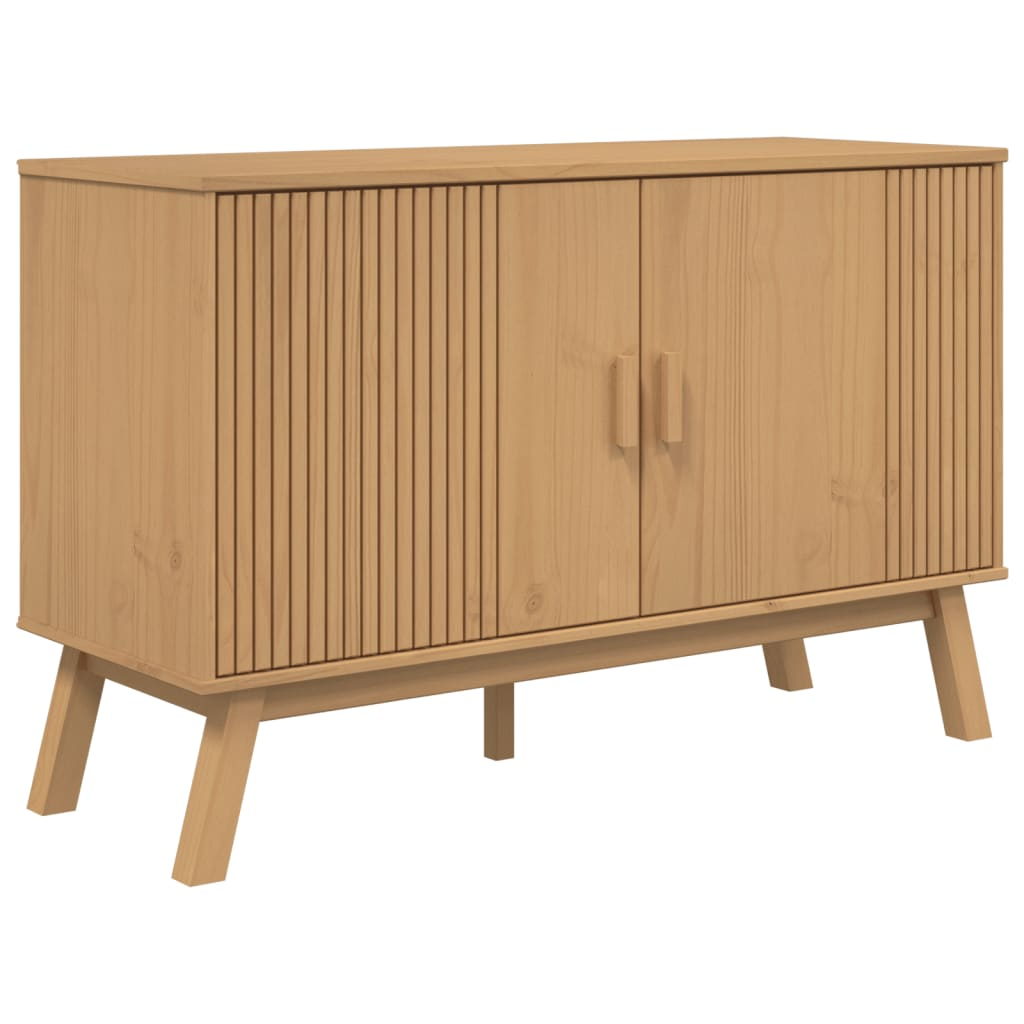 OLDEN barna tömör fenyőfa tálalószekrény 114 x 43 x 73,5 cm (358609)