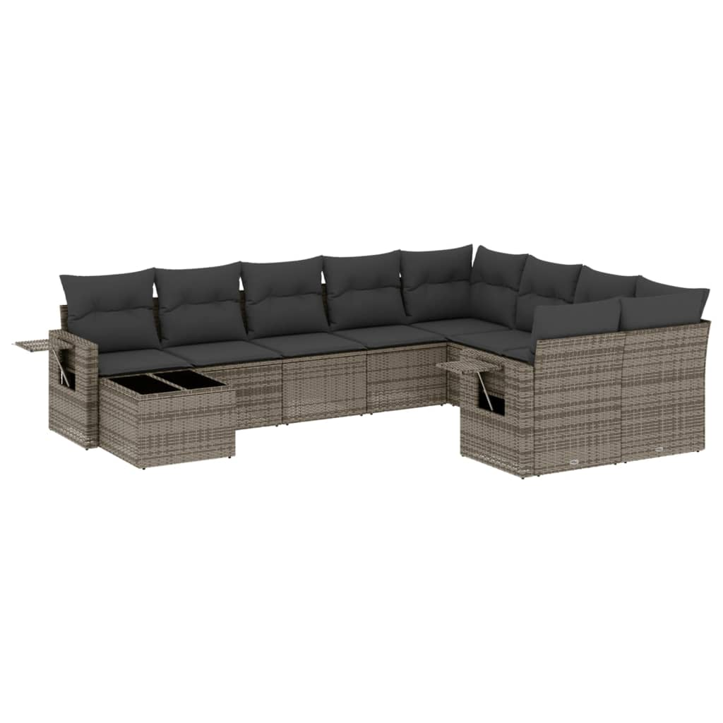 10 részes szürke polyrattan kerti ülőgarnitúra párnákkal (3252997)