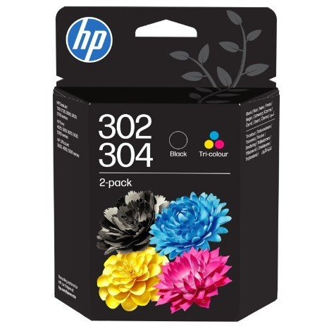 HP 302/304 Tri-color/Black Ink Crtg 2-Pk blækpatron Original Standard udbytte Sort, Blå, Magenta, Gul