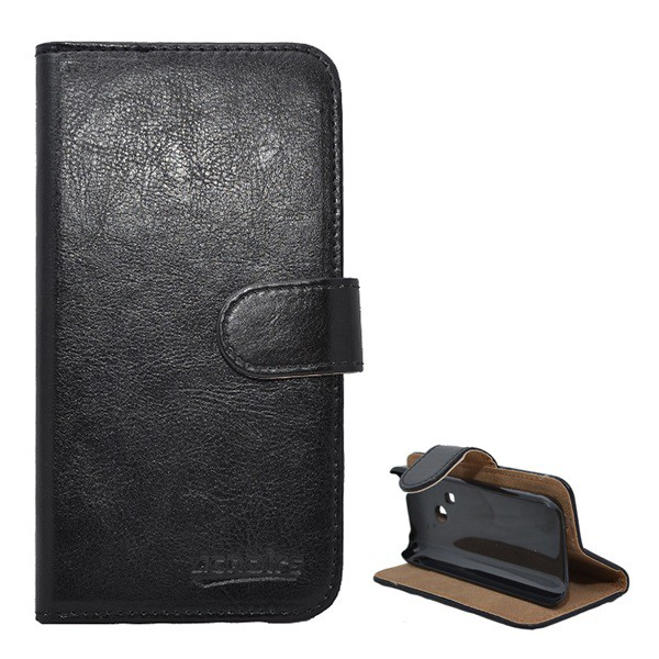 Калъф за телефон стоящ, кожен ефект (обърнат, магнитен, странично отваряне, функция за държач на настолен компютър) Черен [Nokia 220]