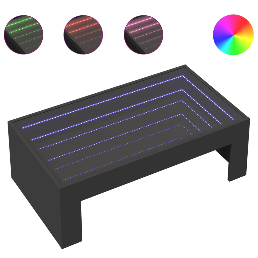 fekete végtelen hatású LED-es dohányzóasztal 90 x 50 x 30 cm (847617)