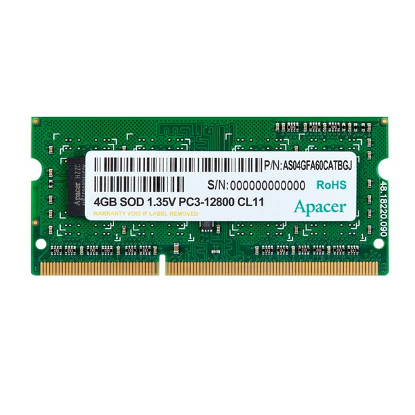 Памет за лаптоп Apacer 4GB Notebook Memory - DDRAM3 SODIMM 512x 8, Low Voltage 1.35V PC12800 @ 1600MHz AS04GFA60CATBGJ
