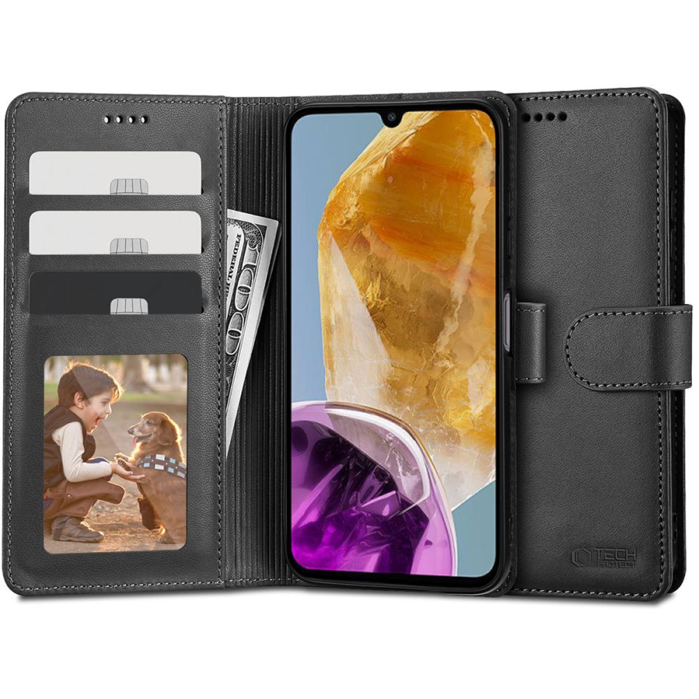 Samsung Galaxy M15 5G SM-M156B, Oldalra nyíló tok, stand, mágnes csattal, TP Wallett, fekete (5906302308101)