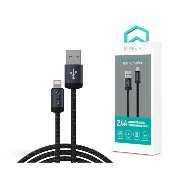 Devia Gracious Series v2 12W USB/Lightning adat-és töltőkábel 1m - fekete