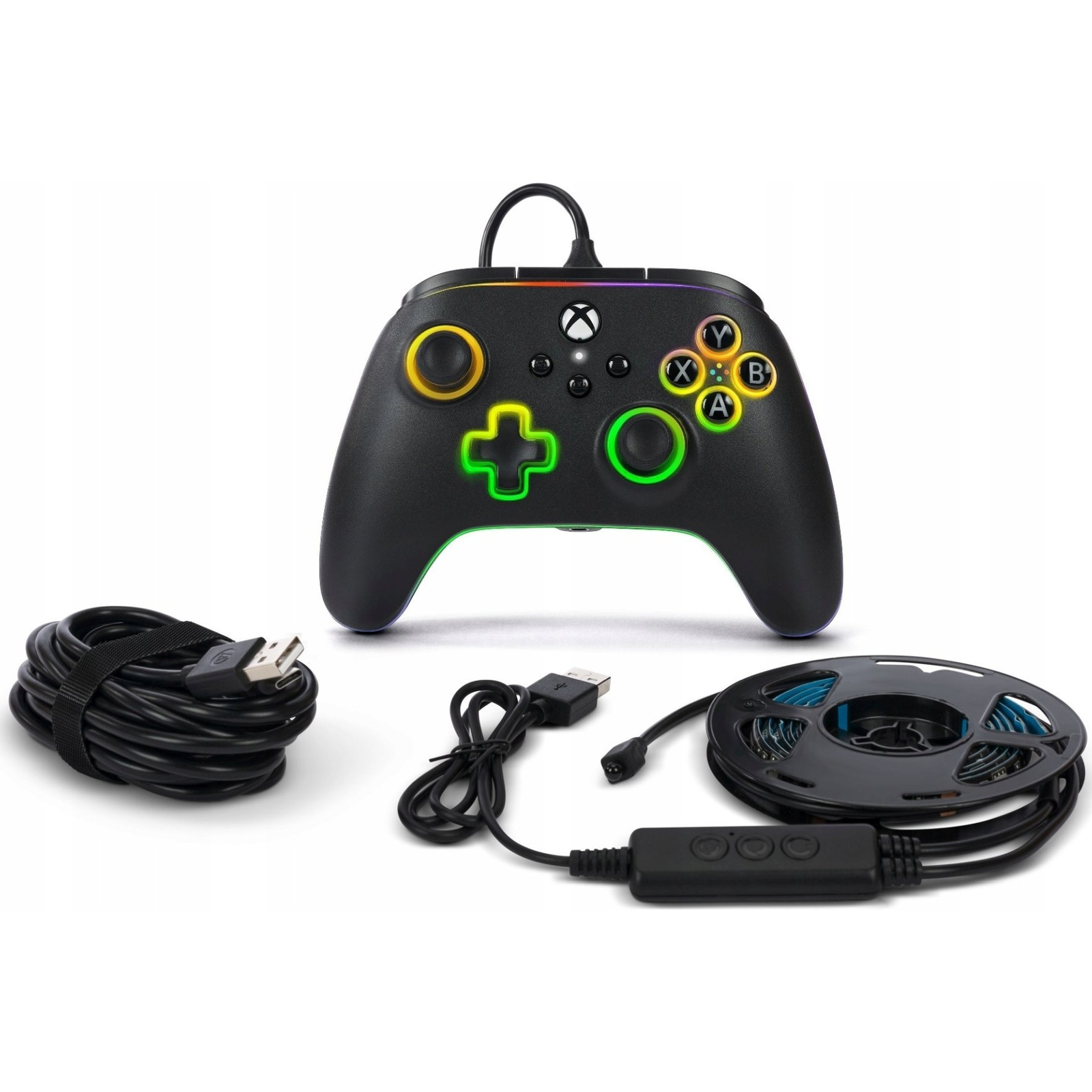 PowerA Advantage Lumectra, Xbox Series X|S, Xbox One, PC, RGB Lighting, Fekete, Vezetékes kontroller + RGB LED Strip (XBGP0076-01)