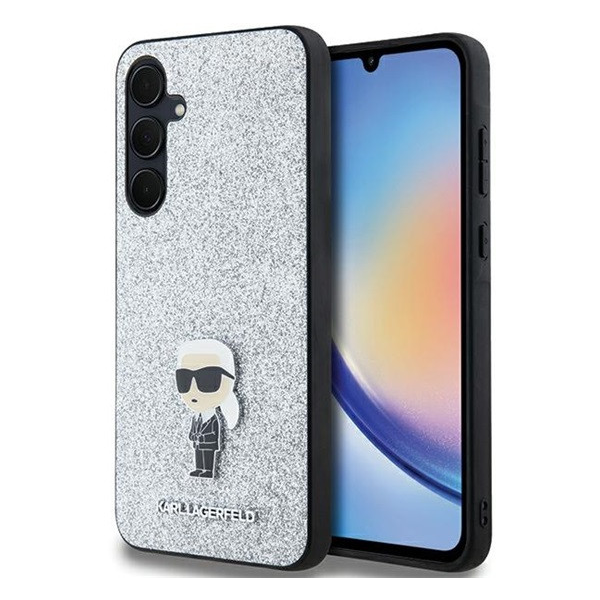 Karl Lagerfeld Fixed Glitter Choupette Logo Metal Pin Samsung Galaxy A55 hátlap tok, ezüst