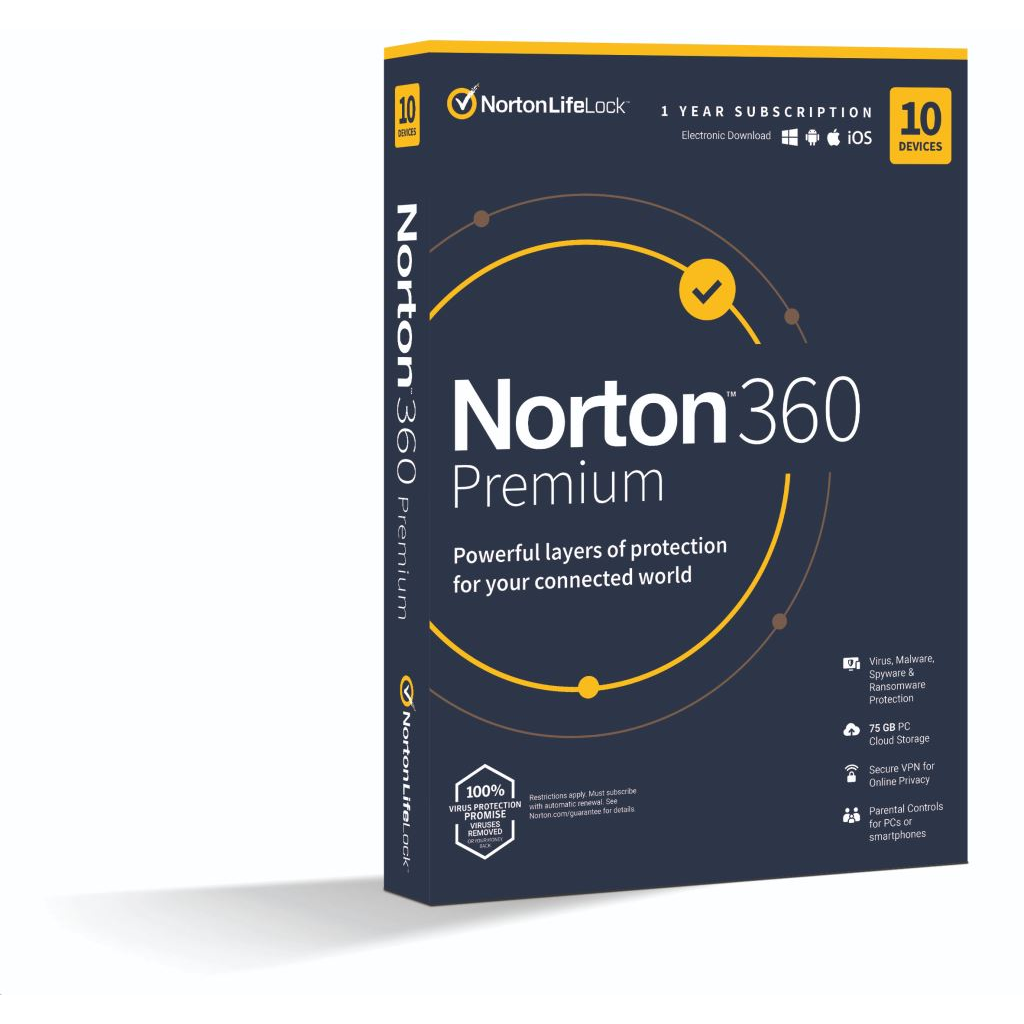 NortonLifeLock Norton 360 Premium 75GB 1 felhasználó 10 eszköz 1 év licence (Norton360PREMIUM75GB)