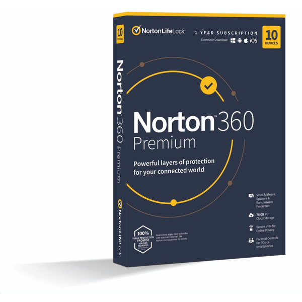 NortonLifeLock Norton 360 Premium 75GB 1 felhasználó 10 eszköz 1 év licence