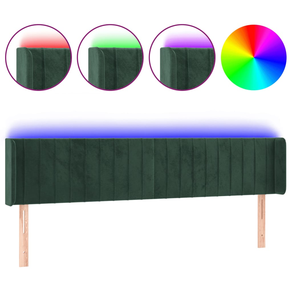 sötétzöld bársony LED-es fejtámla 203 x 16 x 78/88 cm (3123543)