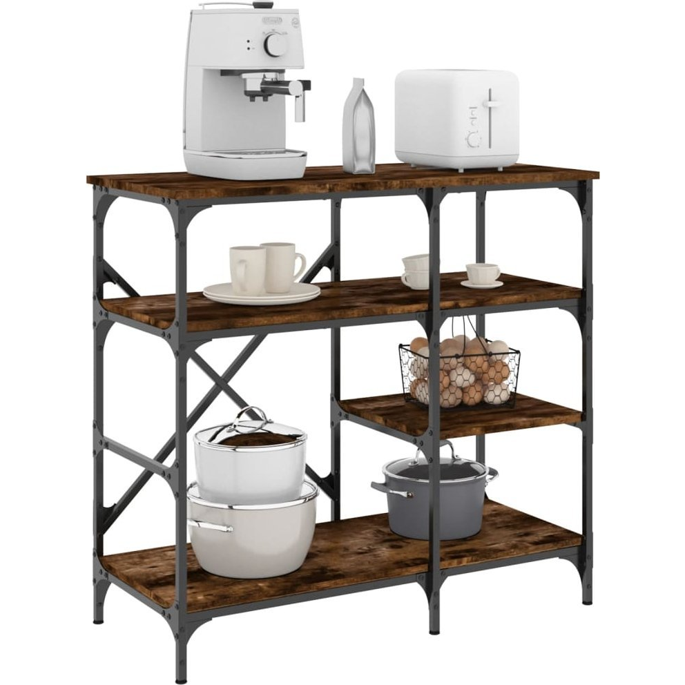 füstös tölgy színű szerelt fa és fém pékállvány 90 x 40 x 84 cm (845423)