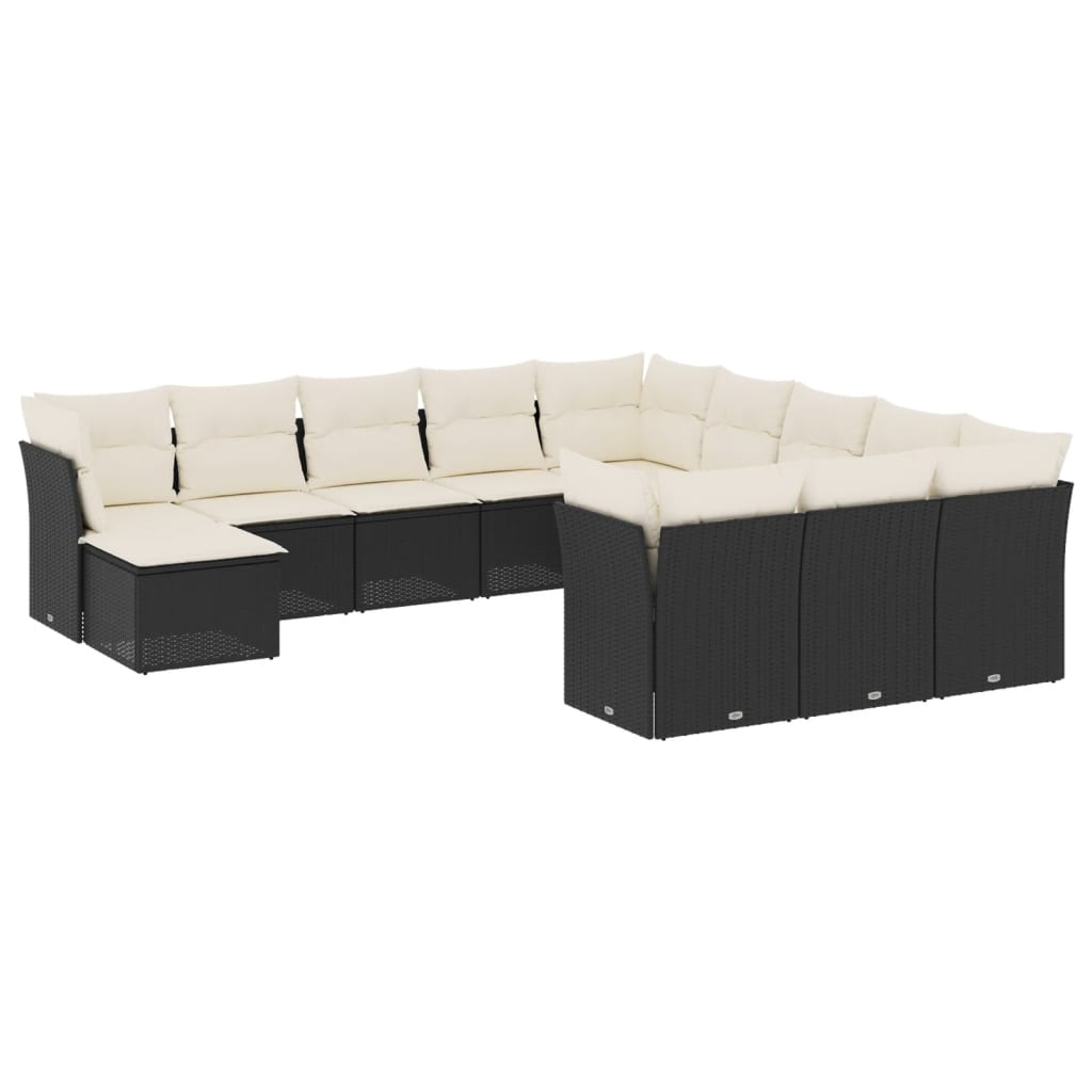 12 részes fekete polyrattan kerti ülőgarnitúra párnákkal (3218626)