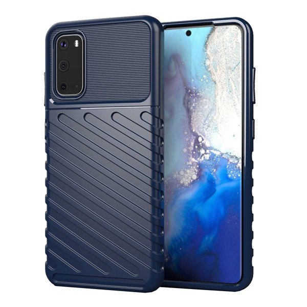 Szilikon telefonvédő (közepesen ütésálló, csíkos, dombor minta) SÖTÉTKÉK [Samsung Galaxy S20 5G (SM-G981U)] (5996457929627)