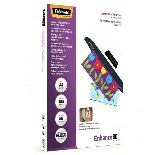 Fellowes A4/80 mikron, fényes, öntapadós - 100 darabos csomag (77511530227)