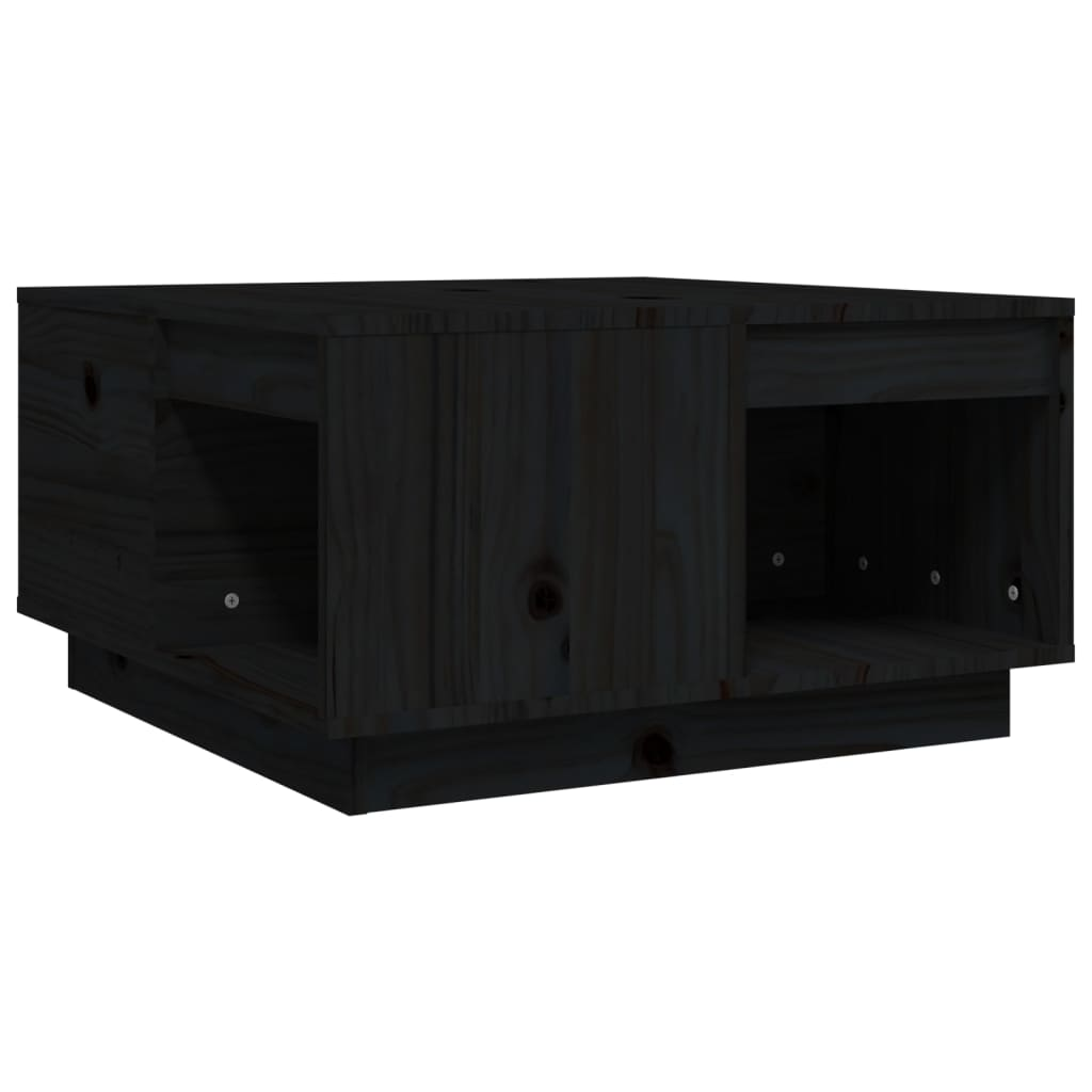 fekete tömör fenyőfa dohányzóasztal 60x61x32,5 cm (814533)
